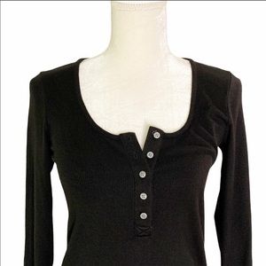 J. Crew Scoop Neck Henley Black Rib Knit Shirt